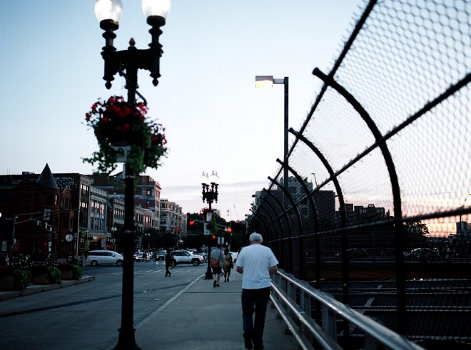 Street photography showing sunset in Boston's Back Bay neighborhood