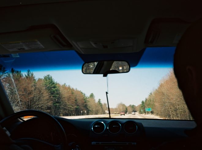 View from front windshield while traveling up 93 North