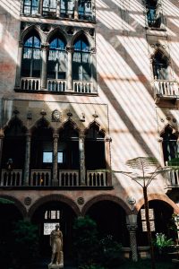 Shadows cast on the walls of the courtyard in the Isabella Stewart Gardner Museum