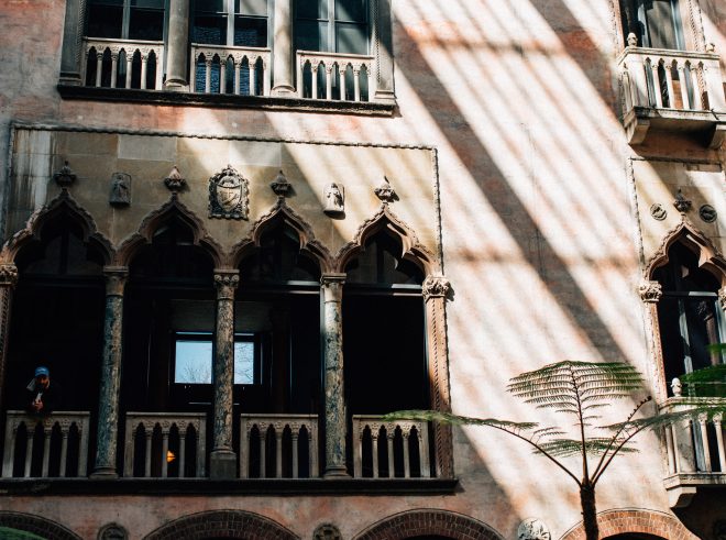 Shadows cast on the walls of the courtyard in the Isabella Stewart Gardner Museum