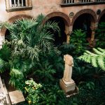Angular side view of the Isabella Stewart Gardner Museum courtyard