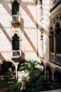 Shadows cast on the wall of the courtyard in the Isabella Stewart Gardner Museum