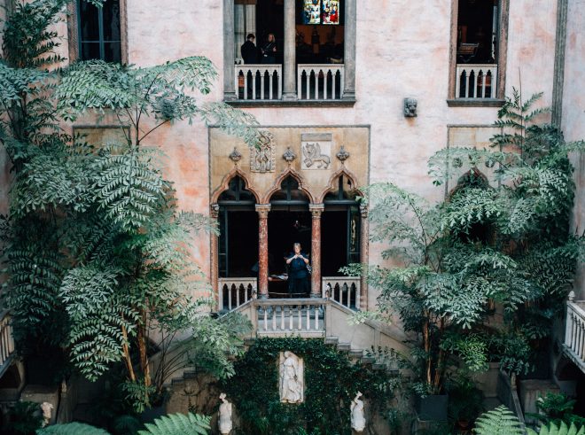 View from across the courtyard at the Isabella Stewart Gardner Museum