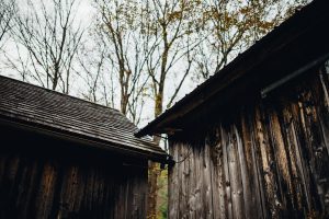 Beautiful Vermont sheds show their texture on a brisk autumn day.