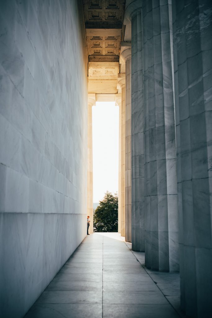 Golden light enveloping the Lincoln Memorial in Washington DC