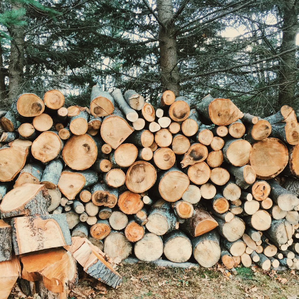 Firewood pile outside a home in North Adams, Massachusetts