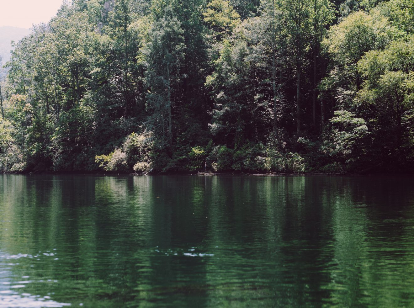 Ford can be seen across the river in Bryson City.