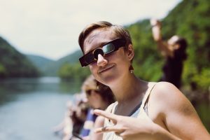 Alyssa poses with her stylish eclipse glasses.
